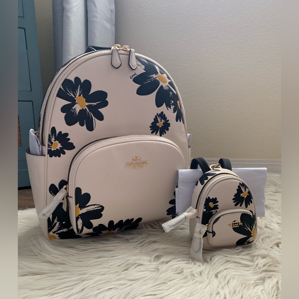 Coach Court Backpack and Mini Keychain Set Flower Print - Picture 8 of 15